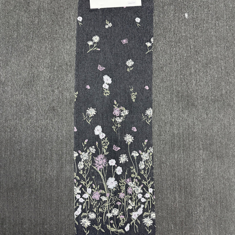 GCW-QCUSU120750 | Pastel Wildflower & Butterfly Black Tulle Lace | Cascading Meadow Embroidered Mesh
